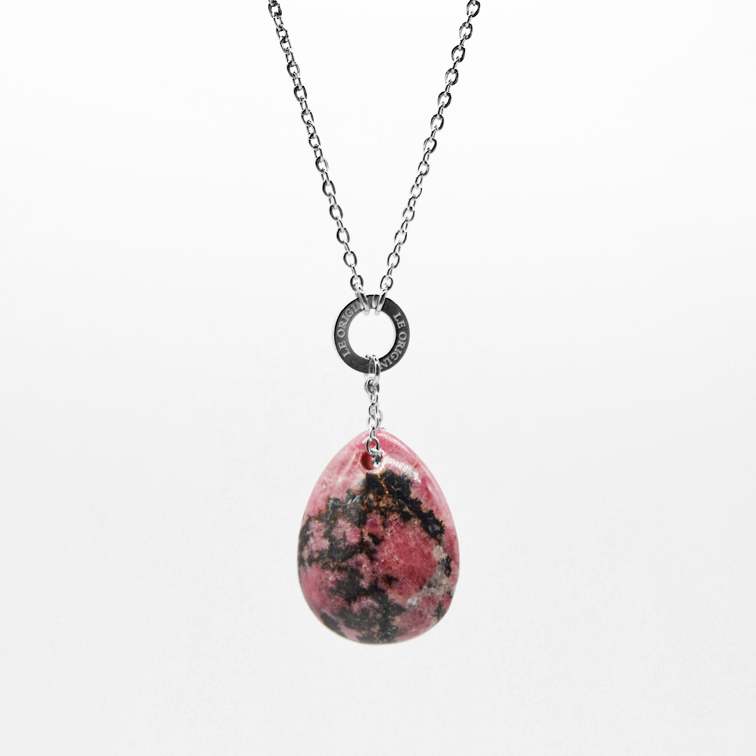 Taddart Collana In Rodonite Naturale Scheggiata (Splitter) - Rosa Con Venature Nere - Lunghezza 45 Cm, Chiusura A Moschettone Ottone - Fatta A Mano, In Sacchetto Organza