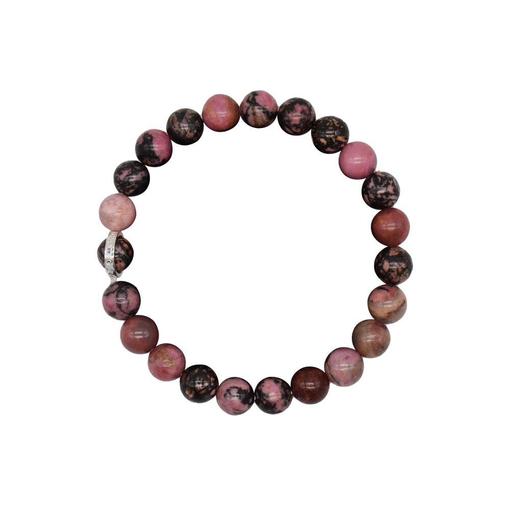 Taddart Minerals - Bracciale rosa in rodonite, con sfere da 4 mm su filo di nylon elastico, realizzato a mano Taddart Minerals - Bracciale rosa in rodonite, con sfere da 4 mm su filo di nylon elastico, realizzato a mano