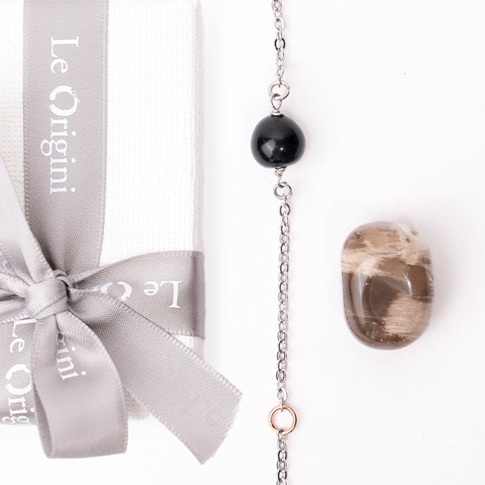 Festa della mamma - Radici | bracciale ossidiana e burattato legno fossile