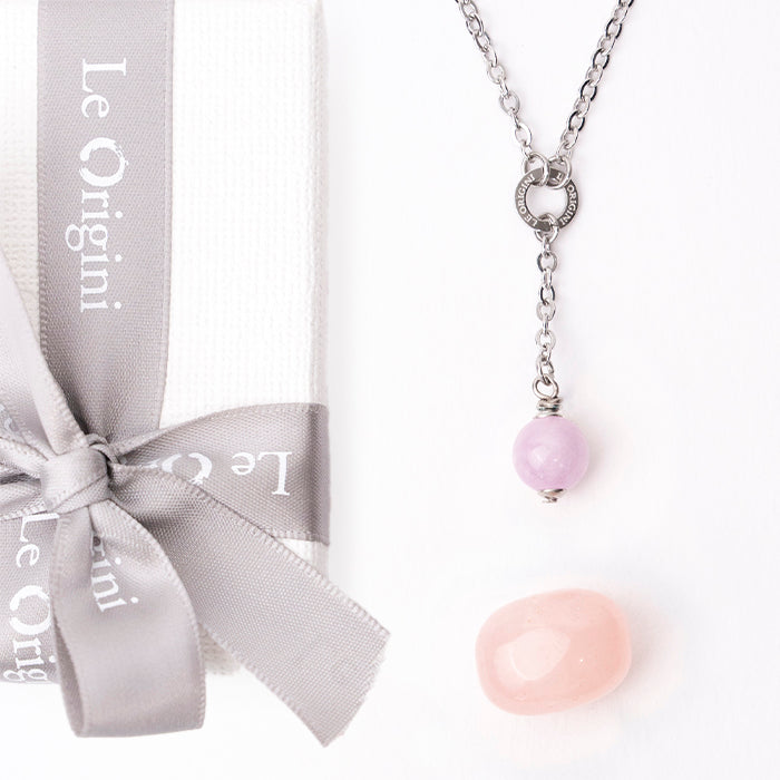 Festa della mamma - Abbraccio | pendente kunzite e burattato quarzo rosa