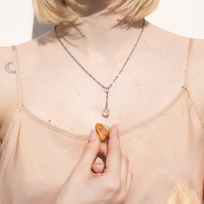 Festa della mamma - Splendore | pendente cristallo di rocca e burattato crazy agata