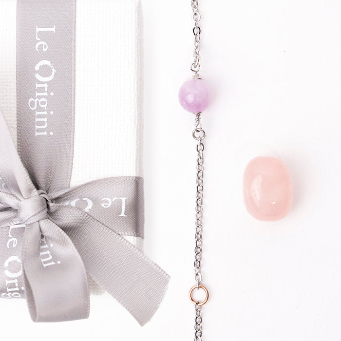 Festa della mamma - Abbraccio | bracciale kunzite e burattato quarzo rosa