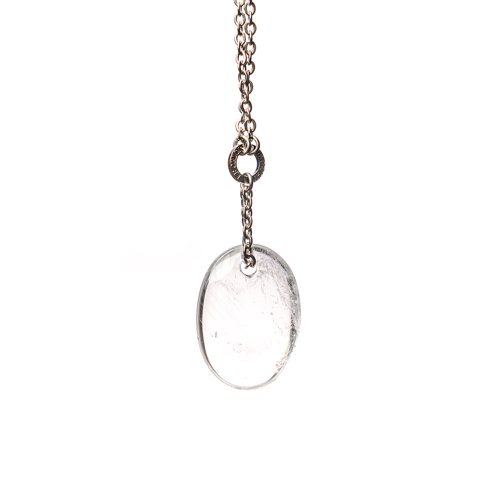 Collana regolabile cristallo di rocca, perle grigie e argento rodiato Collana regolabile cristallo di rocca, perle grigie e argento rodiato
